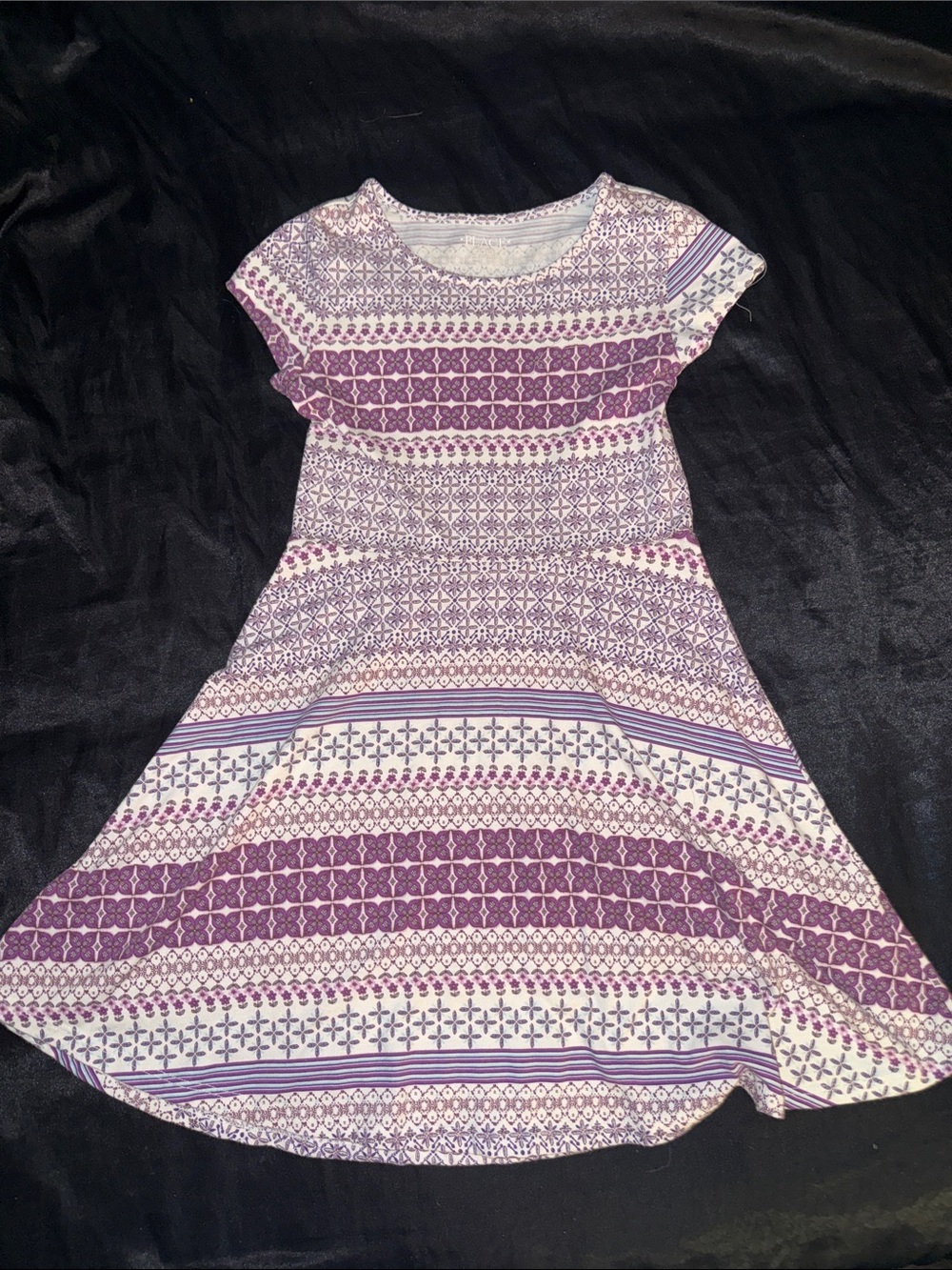 The Children's Place Purple & White Patterned Short Sleeve Dress